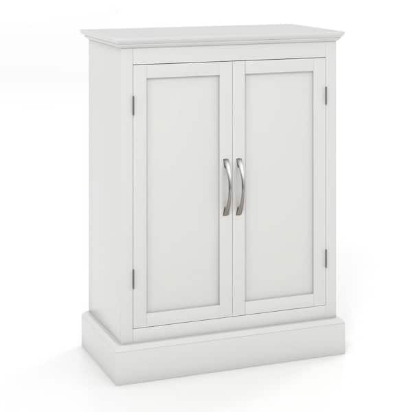 Costway 24 in. W x 12.5 in. D x 32 in. H White Freestanding 2-Door Bathroom Floor Linen Cabinet with Adjustable Shelf