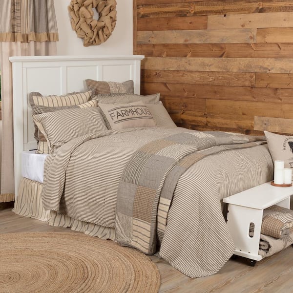 VHC BRANDS Sawyer Mill Charcoal Ticking Stripe California King Cotton Quilt Coverlet