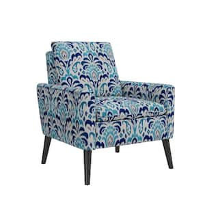 Allyson Cobalt Gray Damask Fabric Mid Century Modern Small Space Accent Armchair