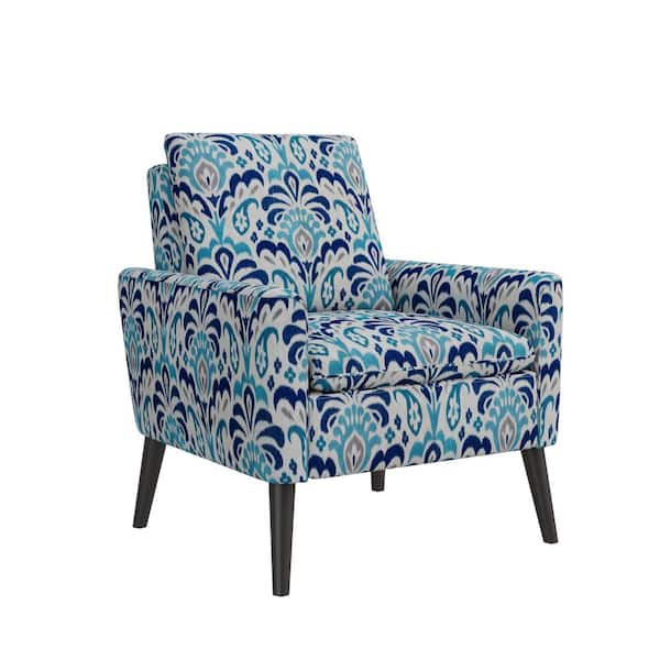 Handy Living Allyson Cobalt Gray Damask Fabric Mid Century Modern Small Space Accent Armchair