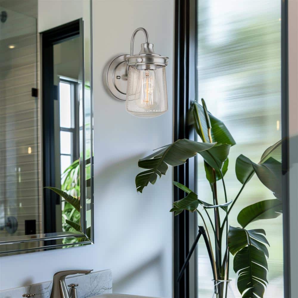 Mason 10" Brushed Nickel Industrial Wall Sconce with Clear Seeded Glass Shade