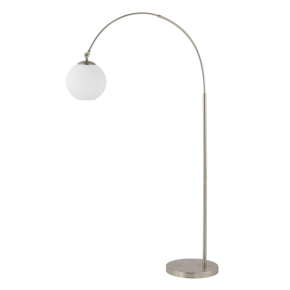 Nora Minimalistic Transitional Nickel Arc Floor Lamp with Frosted Shade