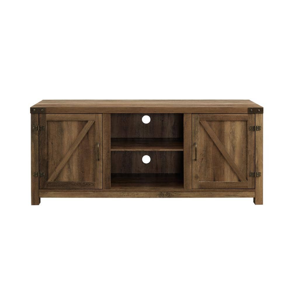 Rustic Oak 58" Modern Farmhouse Barn Door Media Console