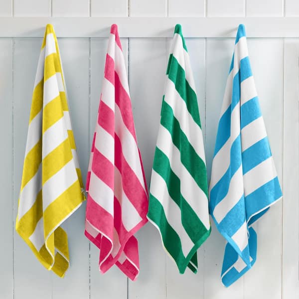Multi- air blue, yellow, teal, pink 100% Cotton Cabana Stripe 4-Pack Beach and Pool Towels