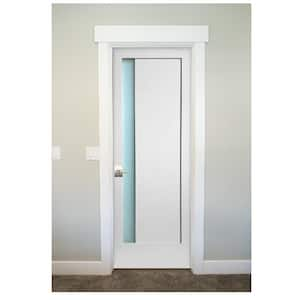 30 in. x 80 in. 1-Lite Narrow Satin Etch Primed Left-Handed Solid Core MDF Single Prehung Interior Door