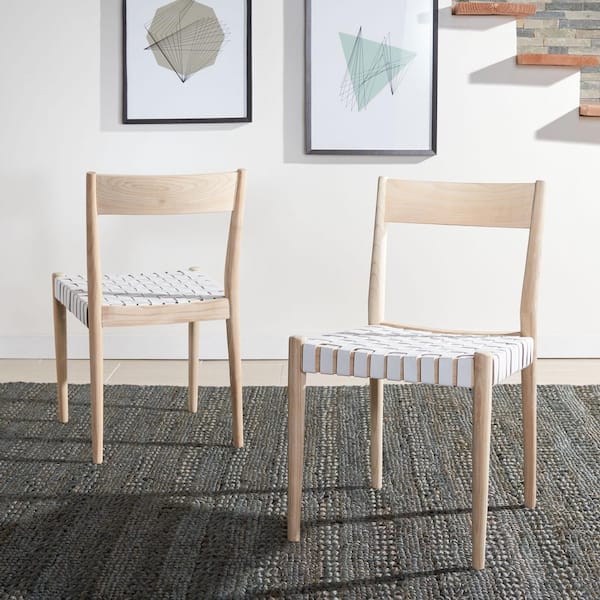 SAFAVIEH Eluned White/Natural 31.5 in. Wood Dining Chair (Set of 2)