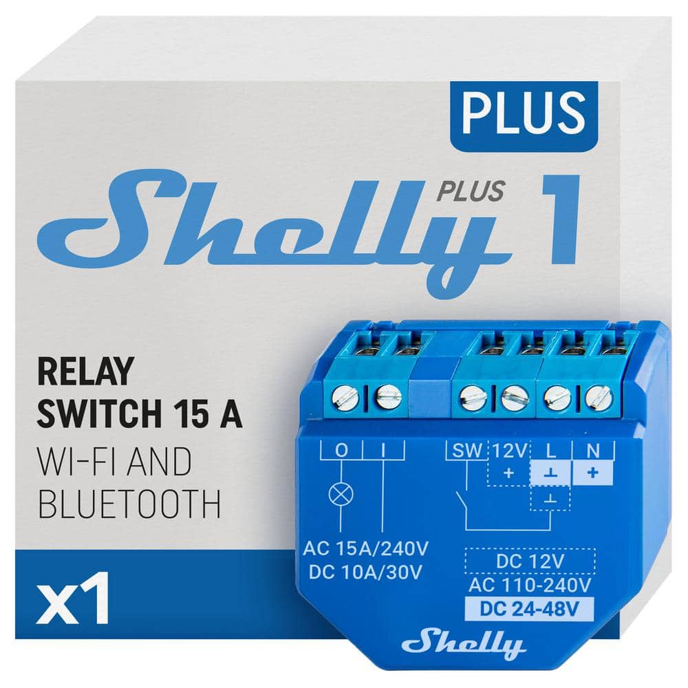 Shelly Plus 1 UL, 15A, WiFi and Bluetooth Smart Relay Switch with
