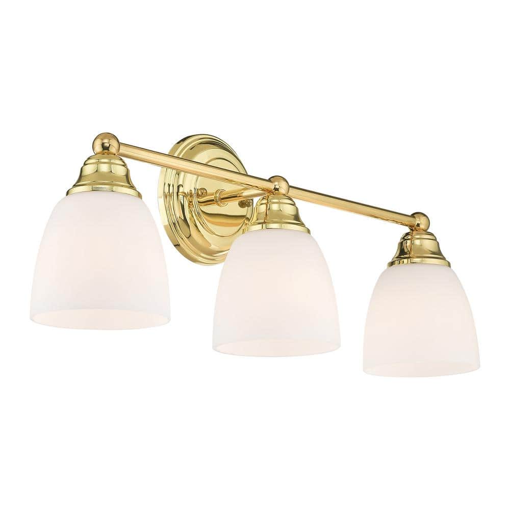 Somerville Polished Brass 3-Light Vanity with Satin Opal White Glass