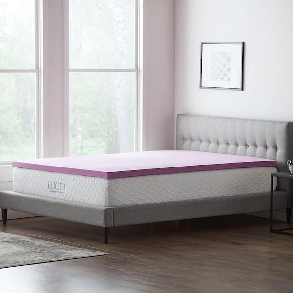 LUCID 4 Inch Ventilated Infused Memory Foam Mattress Topper, Twin, Lavender