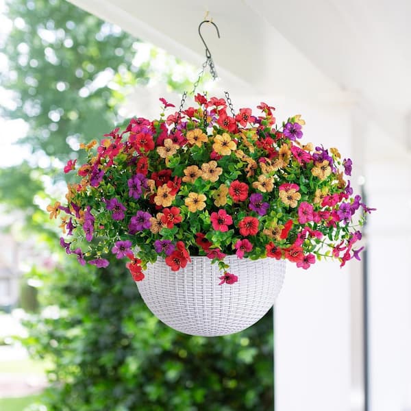 12 in. H Artificial Hanging Flowers in 12 in. Basket, Spring