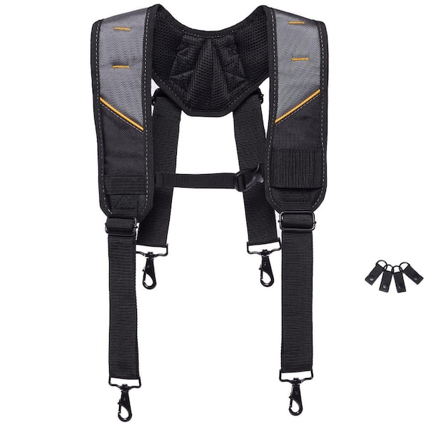 TOUGHBUILT Universal one-size-fits-all Black Comfort Padded Suspenders with ClipTech attachment points and rugged construction