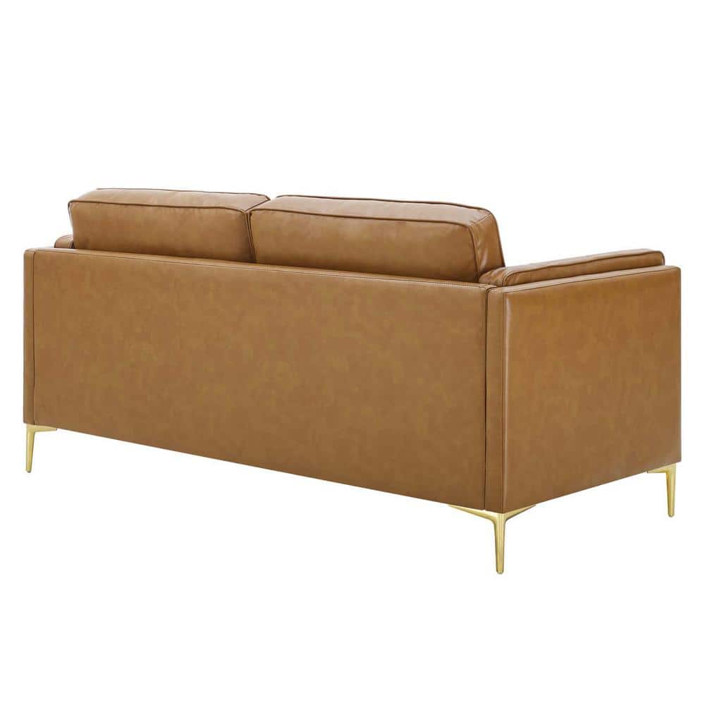 Kaiya Tan Faux Leather Sofa with Gold Metal Legs