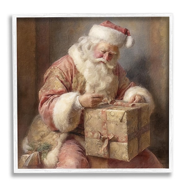 Stupell Industries Vintage Santa Wrapping Gift by Riley B 1-Piece Framed Graphic Print People Poster Art Print 17 in. x 17 in.