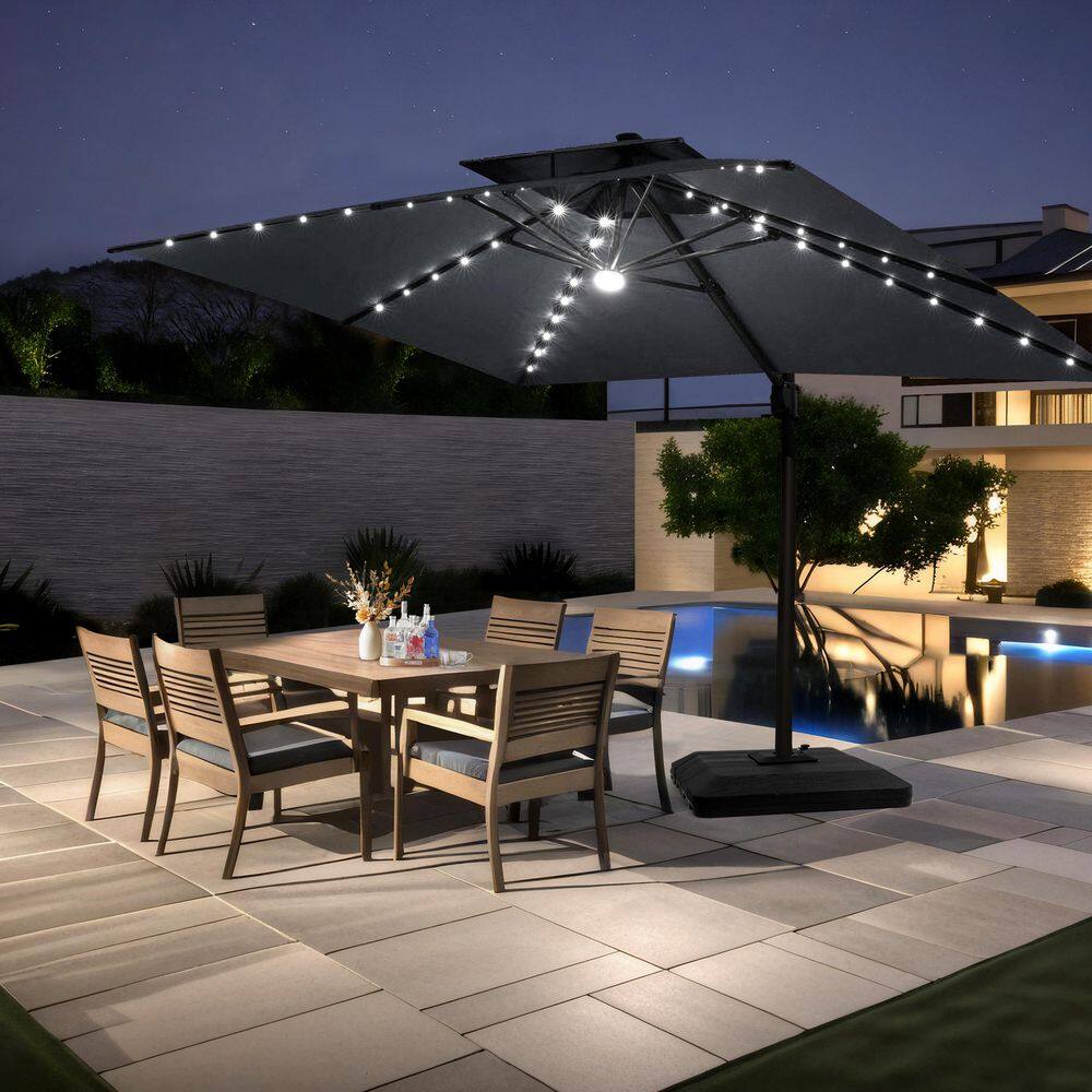 10 ft. x 13.5 ft. Solar Lights Double Top Offset Cantilever 360° Rotation Tilt Patio Umbrella in Gray with 240 lbs. Base price history on PriceWatchPro