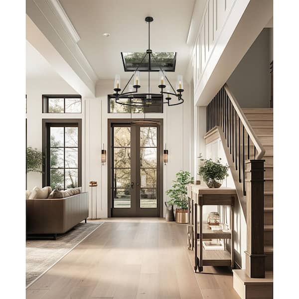 Hillstone 9-Light Sand Black and Soft Brass Shaded Chandelier for Dining Room with No Bulbs Included