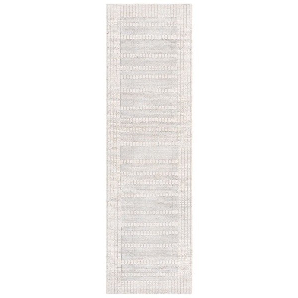 Natural Fiber 2 ft. x 8 ft. Ivory Solid Color Striped Runner Rug
