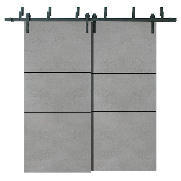 Sartodoors 84 in. x 84 in. 2 Panel Concrete Solid Wood with Honeycomb Sliding Barn Door with Hardware Kit
