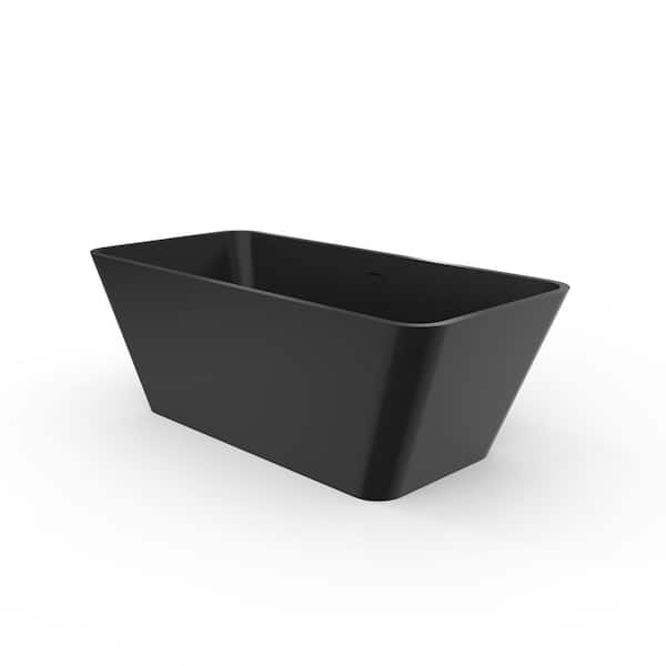 67.00 in. x 31.50 in. Flat Bottom Solid Surface Freestanding Soaking Bathtub with Center Drain in Matte Black