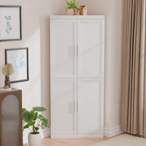 White Wooden 36 in. Storage Cabinet with Adjustable Shelves China Cabinet Display Cabinet(Set of 2)