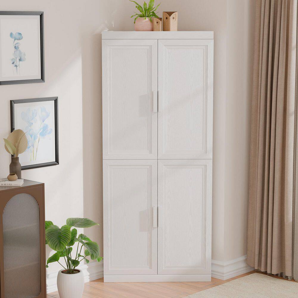 White Wooden 36 in. Storage Cabinet with Adjustable Shelves China Cabinet Display Cabinet(Set of 2)