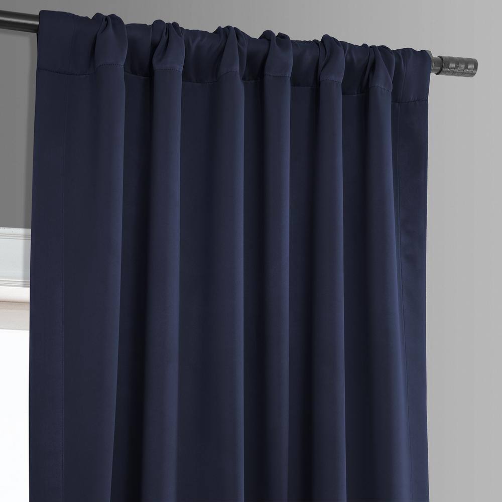 Navy Blue Polyester Blackout Puddle Length Curtain Panel