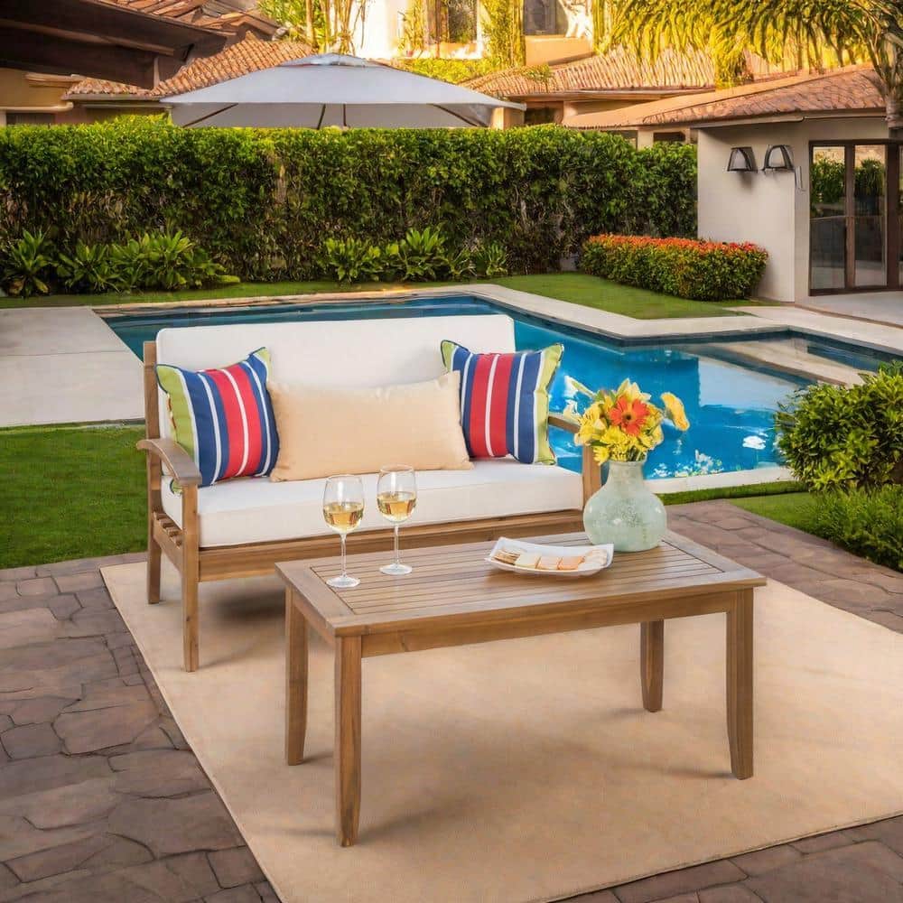 2-piece light brown Teak Outdoor love seat Combination sofa set Recliner wi