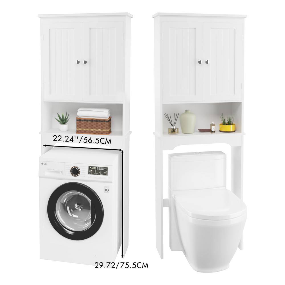 White Wood Over-the-Toilet Storage with Adjustable Shelves and Doors