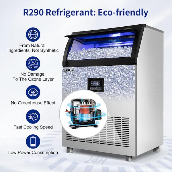 Tittla 24.3 in. 200 lbs. Built-in Ice Maker in Stainless Steel Flip-Up Door Scoop and Water Filter Blue LEDs Lighting, Silver/Stainless Steel HY90EF