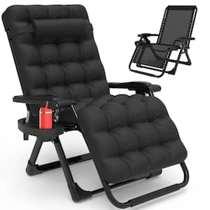 Black Zero Gravity Metal Outdoor Lounge Chair with Solid Black Cushion