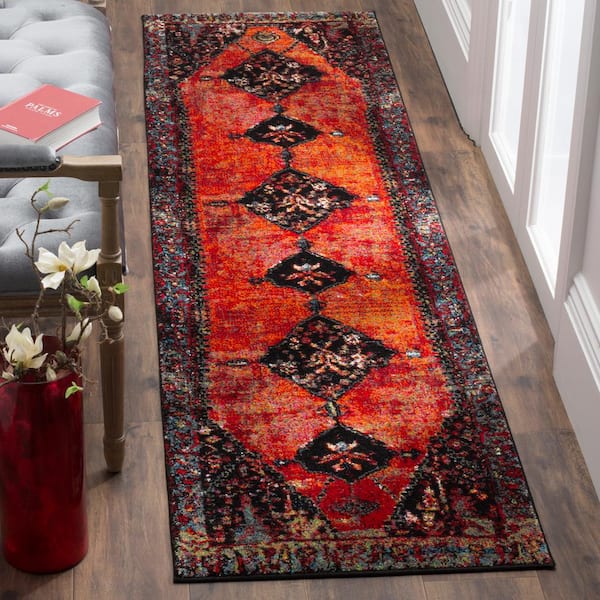 Vintage Hamadan Orange/Multi 2 ft. x 20 ft. Distressed Border Runner Rug