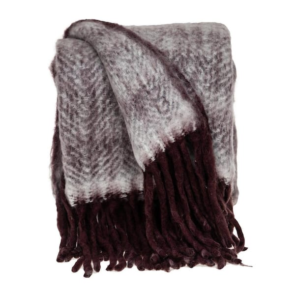 PARKLAND COLLECTION Nagar Transitional Burgundy 52 in. x 67 in. Woven Handloom Throw Blanket