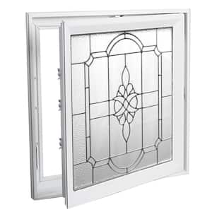 27.25 in. x 27.25 in. Victorian PE Right-Handed Triple-Pane Casement Vinyl Window with White Exterior Nickel Caming