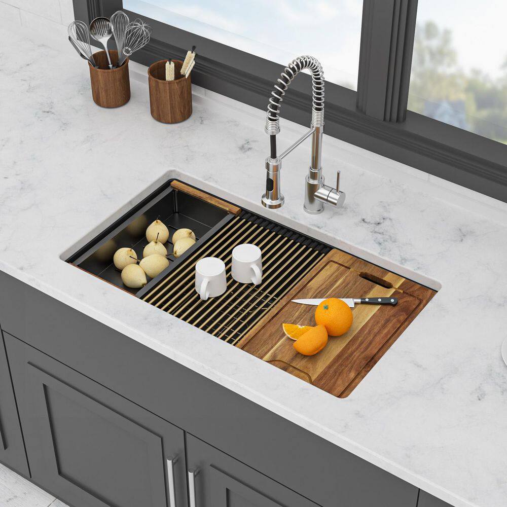 30 in. Undermount Single Bowl Black Quartz Kitchen Sink with Bottom Grids price history on PriceWatchPro