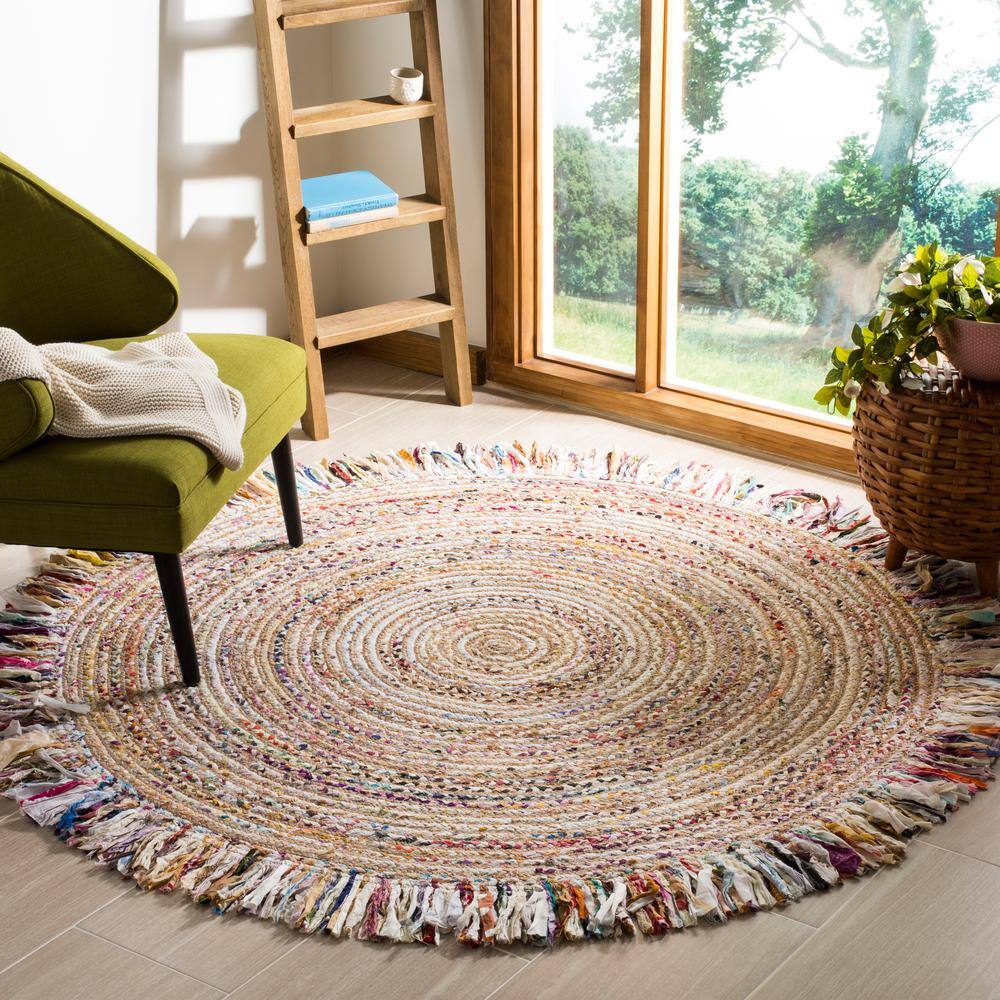 Ivory and Light Beige Round Hand-Knotted Wool Rug