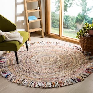 Cape Cod Ivory/Light Beige 3 ft. x 3 ft. Round Gradient Striped Area Rug