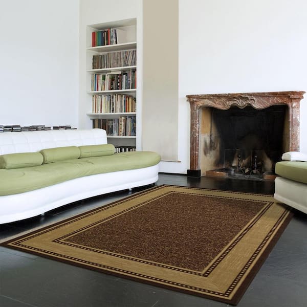 Basics Collection Non-Slip Rubberback Bordered Design 5x7 Indoor Area Rug, 5 ft. x 6 ft. 6 in., Brown