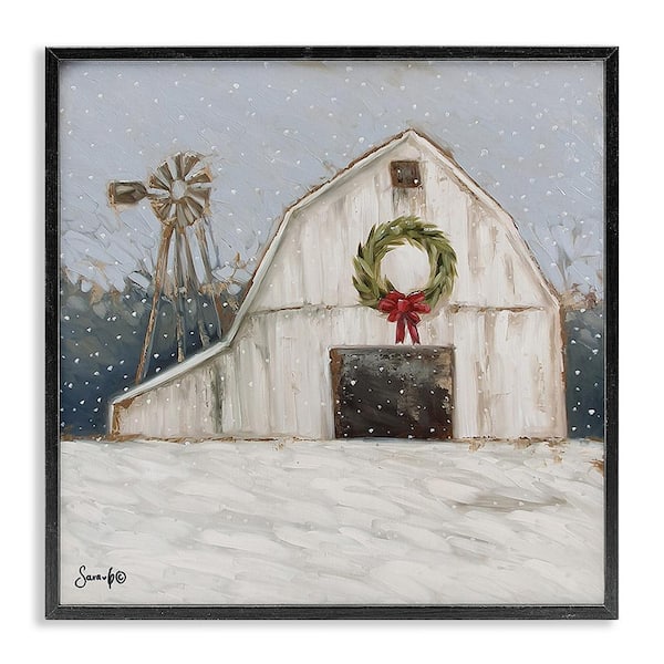 Stupell Industries Winter Barn with Snowflakes by Sara G. Designs 1-Piece Framed Graphic Print Nature Poster Art Print 12 in. x 12 in.