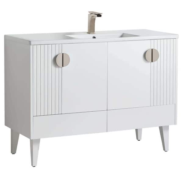 FINE FIXTURES Venezian 48 in. W x 18.11 in. D x 33 in. H Bathroom Vanity Side Cabinet in White Matte with White Ceramic Top