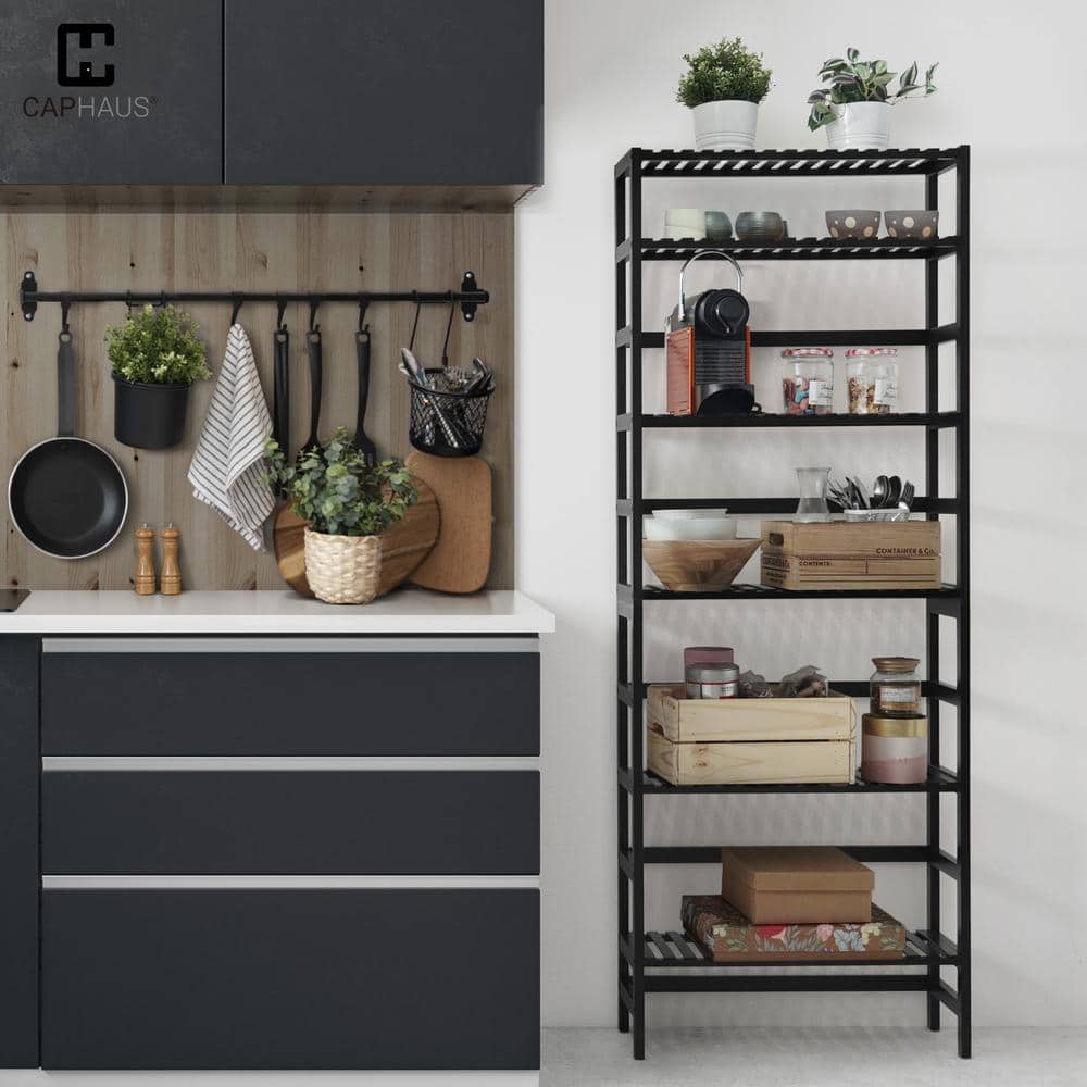 63.7 in Tall Natural Bamboo Adjustable 6-Shelf Bookcase