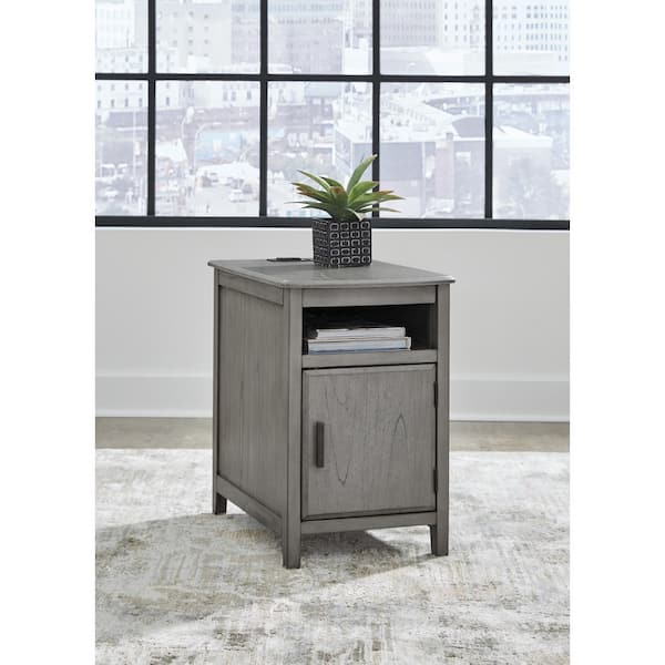 Signature DESIGN BY ASHLEY Devonsted 16 in. Gray Rectangle Wood End Table with Shelves
