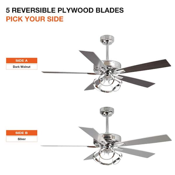 Parrot Uncle 52-in Chrome LED Indoor/Outdoor Ceiling Fan with Remote (5-Blade)