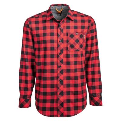 Woodfort Men's Medium Classic Red Runyon Plaid Mid-Weight Flannel Button Down Work Shirt