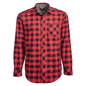 Woodfort Men's Large Classic Red Runyon Plaid Mid-Weight Flannel Button Down Work Shirt