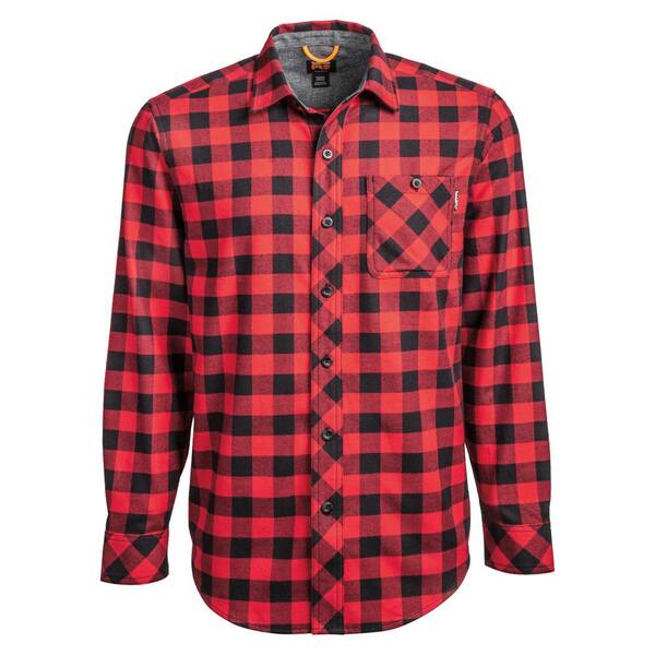 Timberland PRO Woodfort Men's Medium Classic Red Runyon Plaid Mid-Weight Flannel Button Down Work Shirt