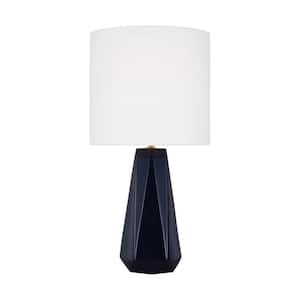 Moresby 23 .125 in. Gloss Navy Medium Table Lamp with White Linen Fabric Shade