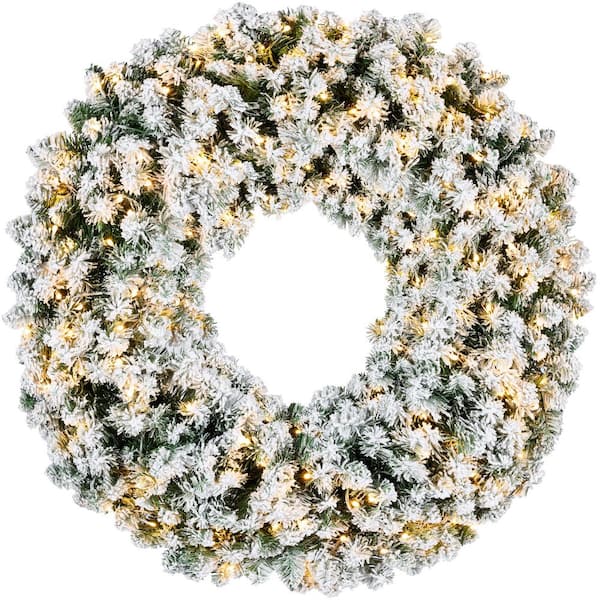 60 in. Pre-Lit Artificial Flocked Fir Artificial Christmas Wreath with 300 2-in-1 LED Lights and 930 Tips