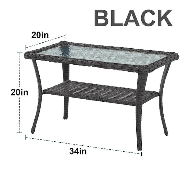Flat Armrest Series Black Rectangle Wicker Outdoor Length Glass Side Table