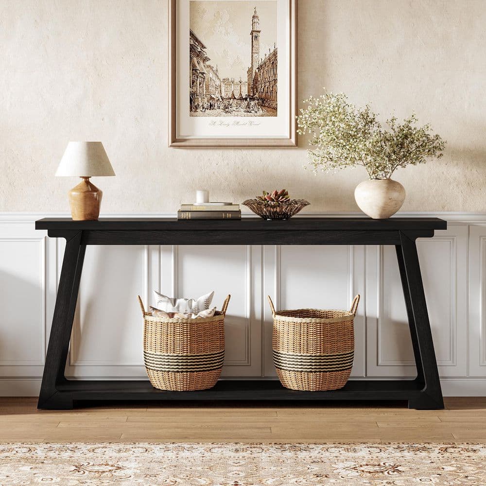 Turrella 62.99 in. Vintage Brown Rectangle Solid Wood Console Table, Entryway Table with Storage Shelves price history on PriceWatchPro