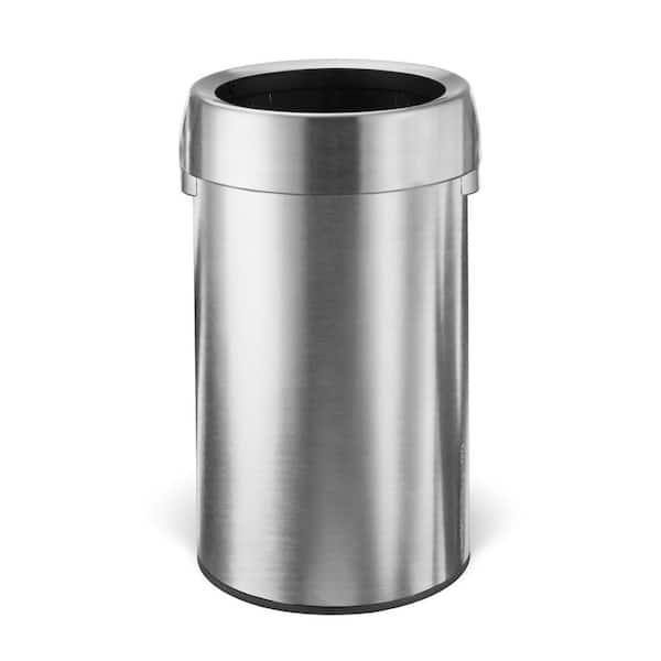 16 Gal. Round Stainless Steel Commercial Trash Can with Removable Open Top Lid, Silver