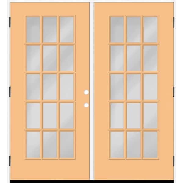 Reliant 64 in. x 80 in. FullLite 15L-SDL Clear Glass RHOS JkFruit Finish Fiberglass Double Prehung Front Door w/6" Jamb